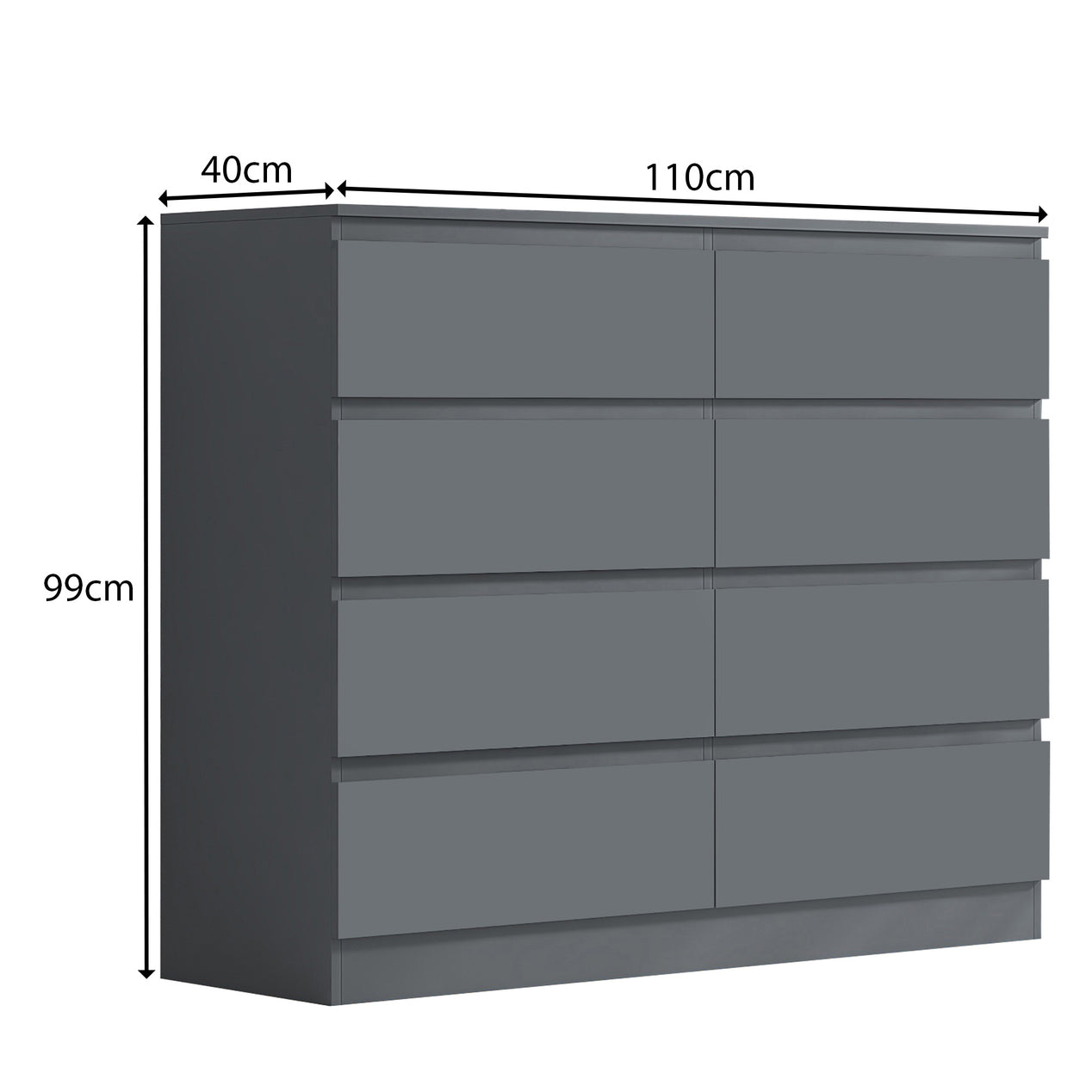 FWStyle Carlton 8 Drawer Wide 4+4 Chest of Drawers - Matt Dark Grey