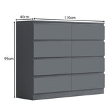 FWStyle Carlton 8 Drawer Wide 4+4 Chest of Drawers - Matt Dark Grey