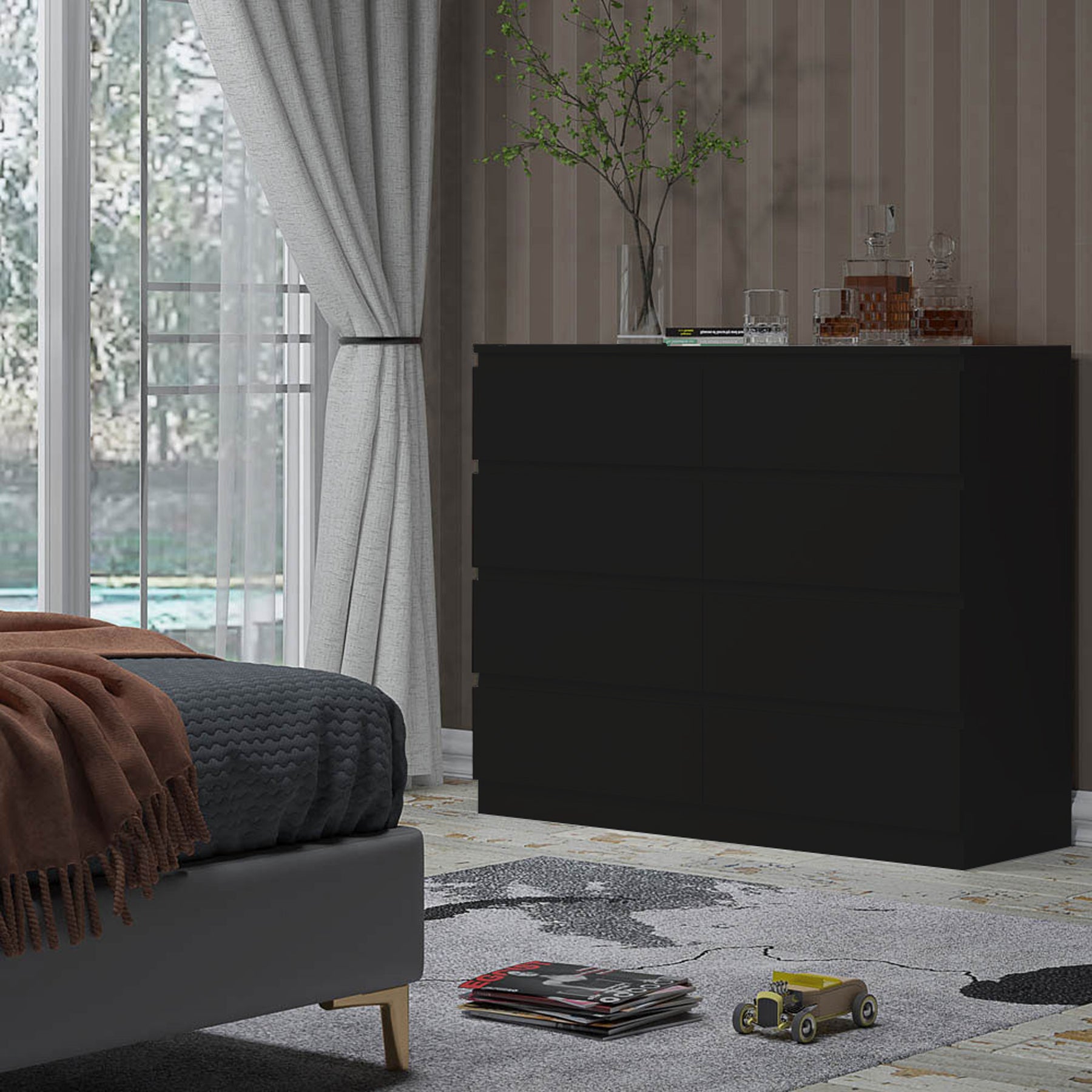 FWStyle Carlton 8 Drawer Wide 4+4 Chest Of Drawers - Matt Black