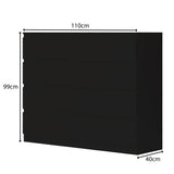FWStyle Carlton 8 Drawer Wide 4+4 Chest Of Drawers - Matt Black