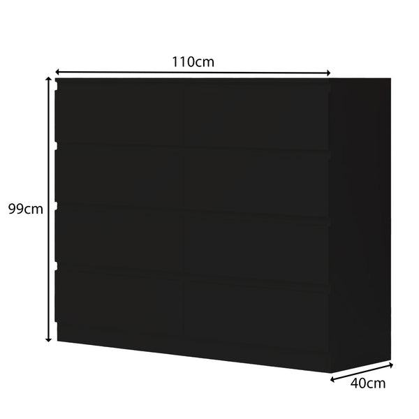 FWStyle Carlton 8 Drawer Wide 4+4 Chest Of Drawers - Matt Black