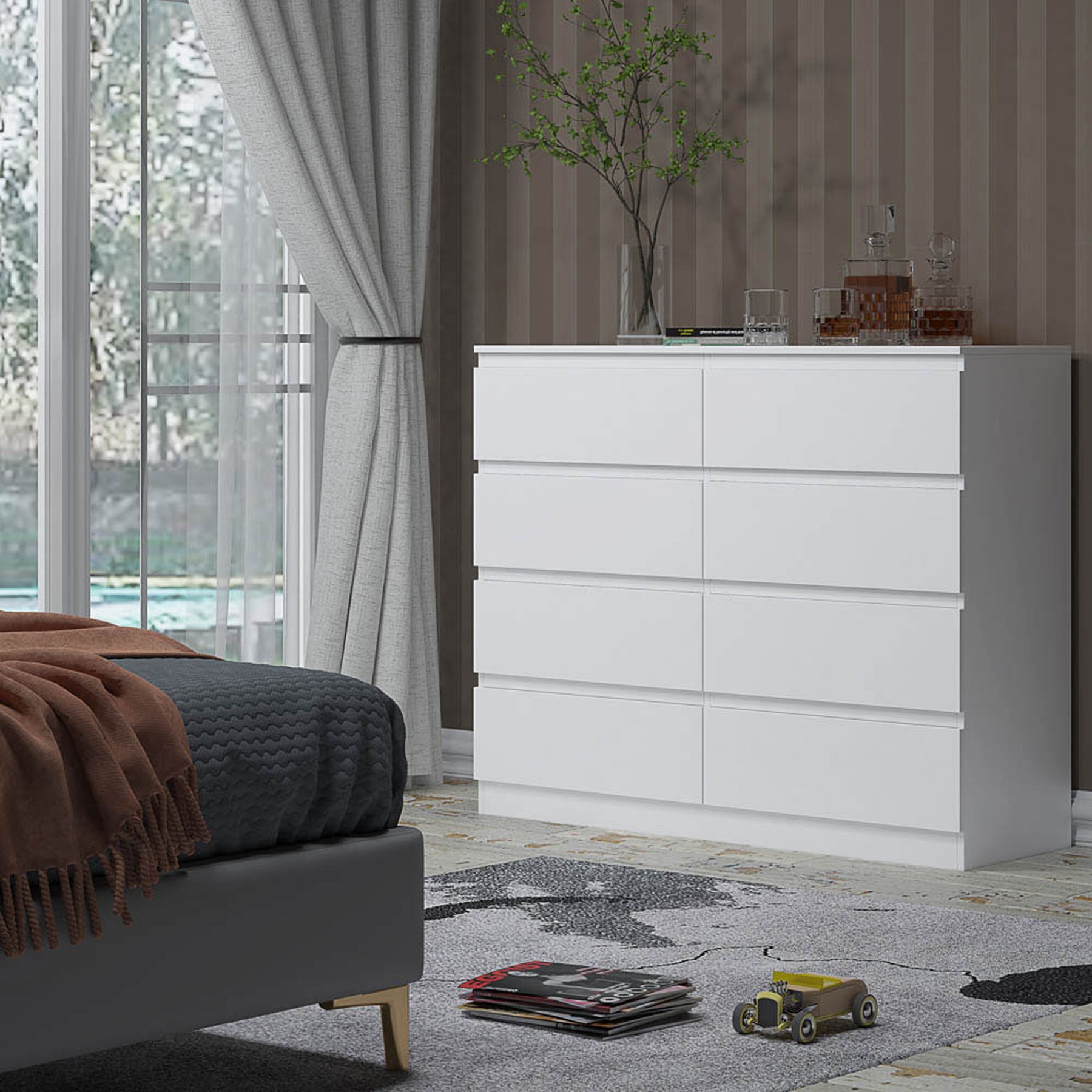 FWStyle Carlton 8 Drawer Wide 4+4 Chest Of Drawers - Matt White