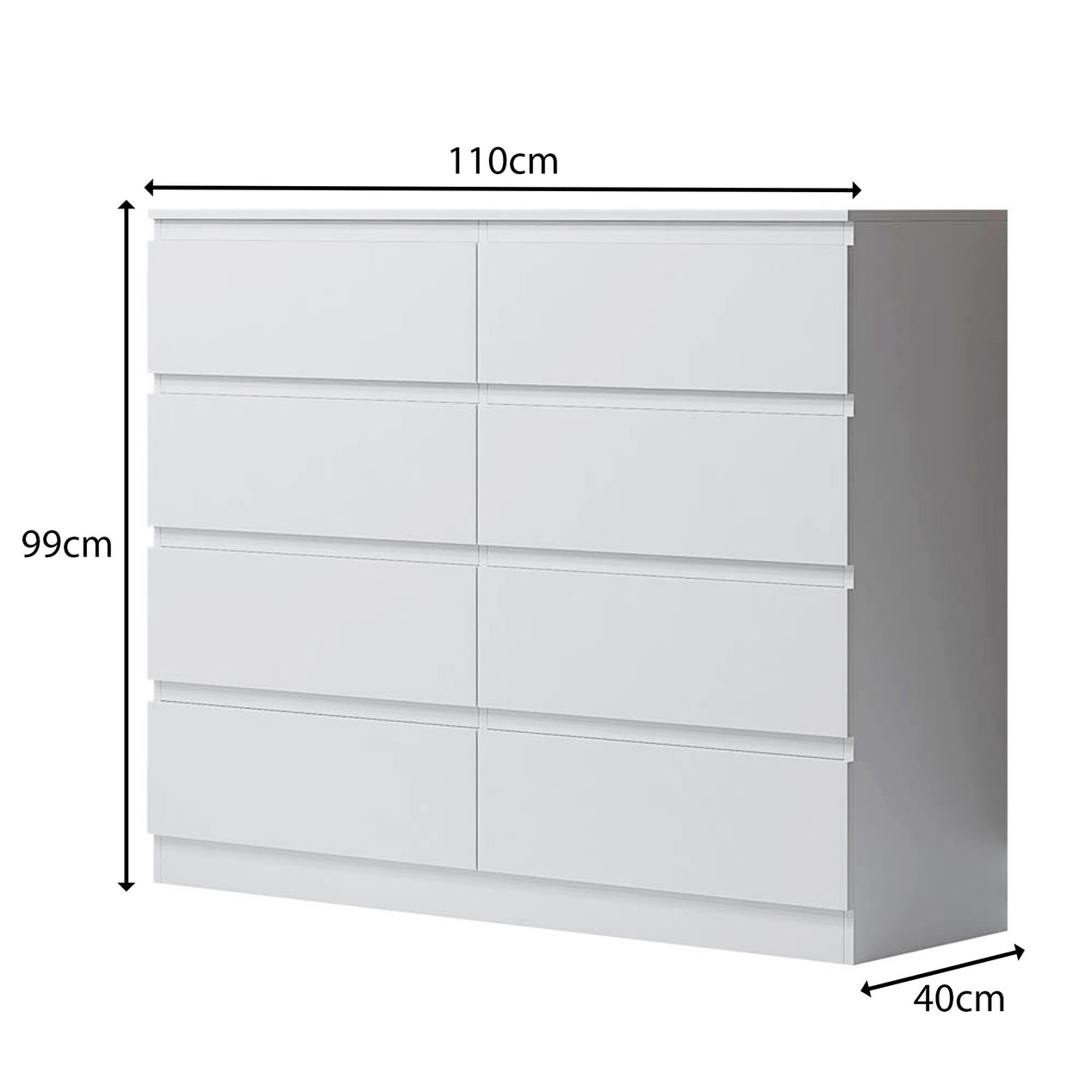 FWStyle Carlton 8 Drawer Wide 4+4 Chest Of Drawers - Matt White