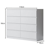 FWStyle Carlton 8 Drawer Wide 4+4 Chest Of Drawers - Matt White