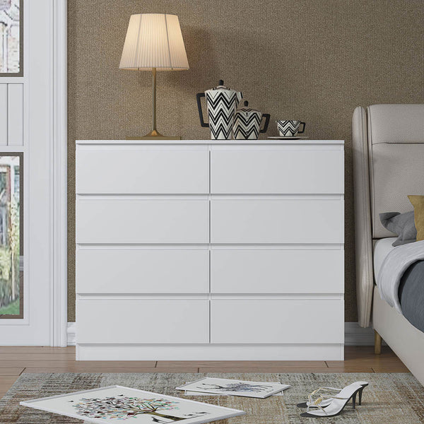 FWStyle Carlton 8 Drawer Wide 4+4 Chest Of Drawers - Matt White