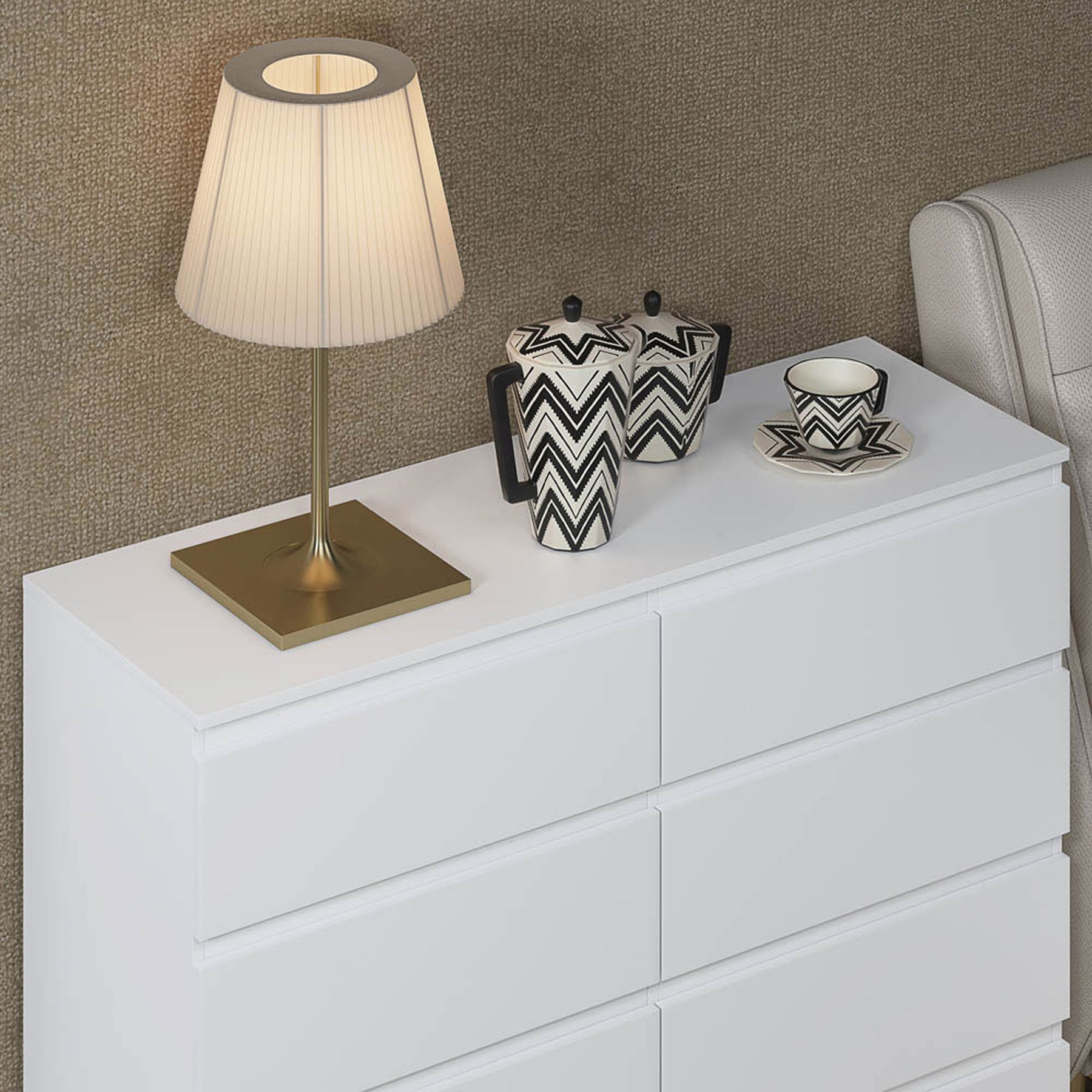 FWStyle Carlton 8 Drawer Wide 4+4 Chest Of Drawers - Matt White