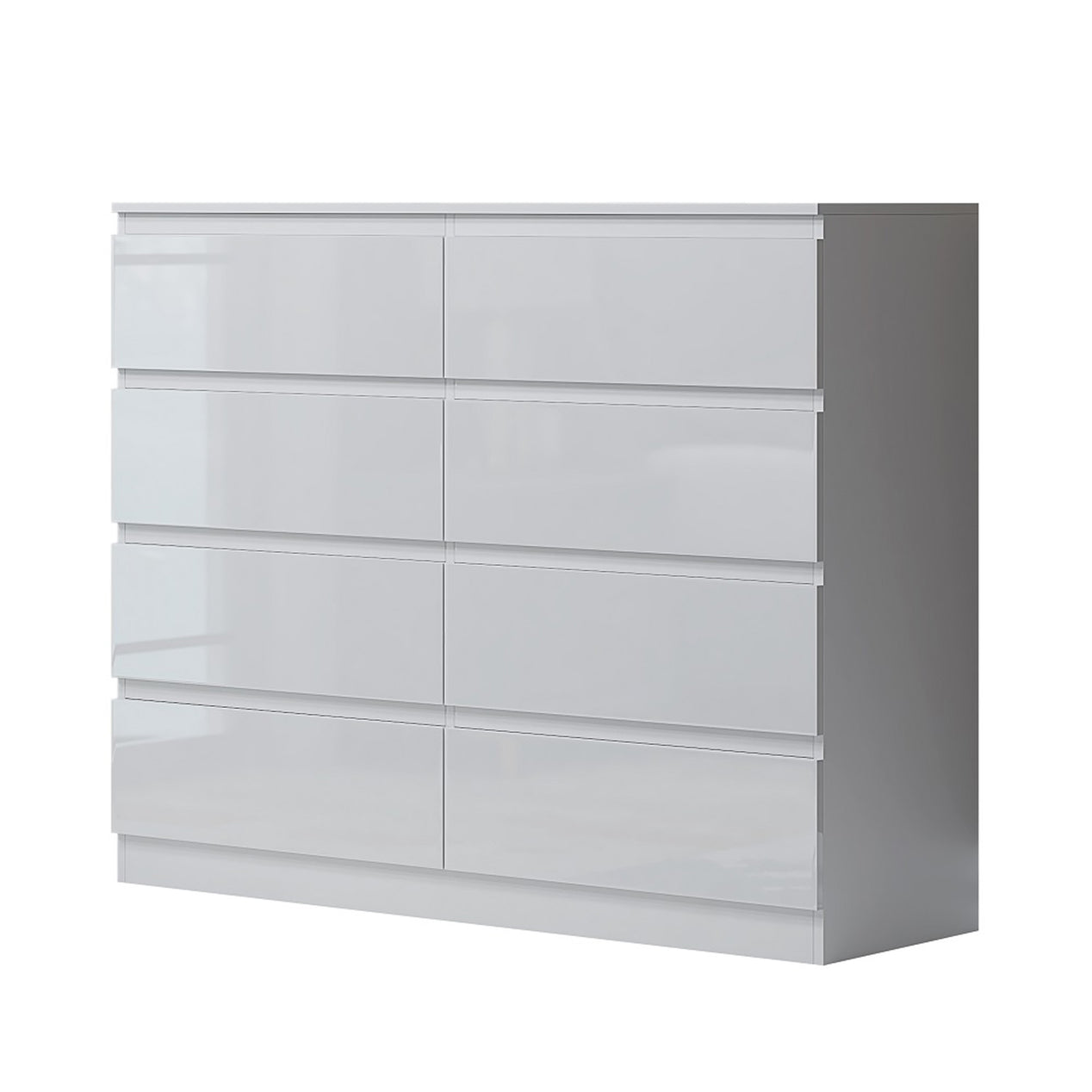 FWStyle Carlton 8 Drawer Wide 4+4 Chest Of Drawers - White Gloss Front