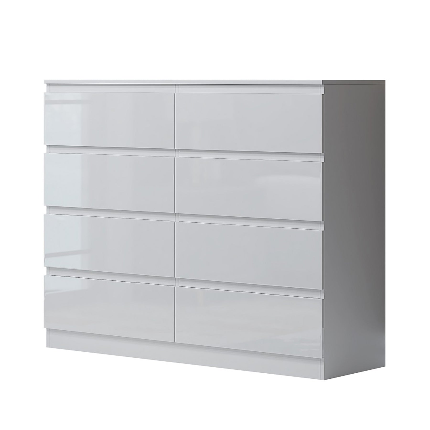 FWStyle Carlton 8 Drawer Wide 4+4 Chest Of Drawers - White Gloss Front