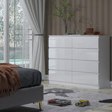 FWStyle Carlton 8 Drawer Wide 4+4 Chest Of Drawers - White Gloss Front