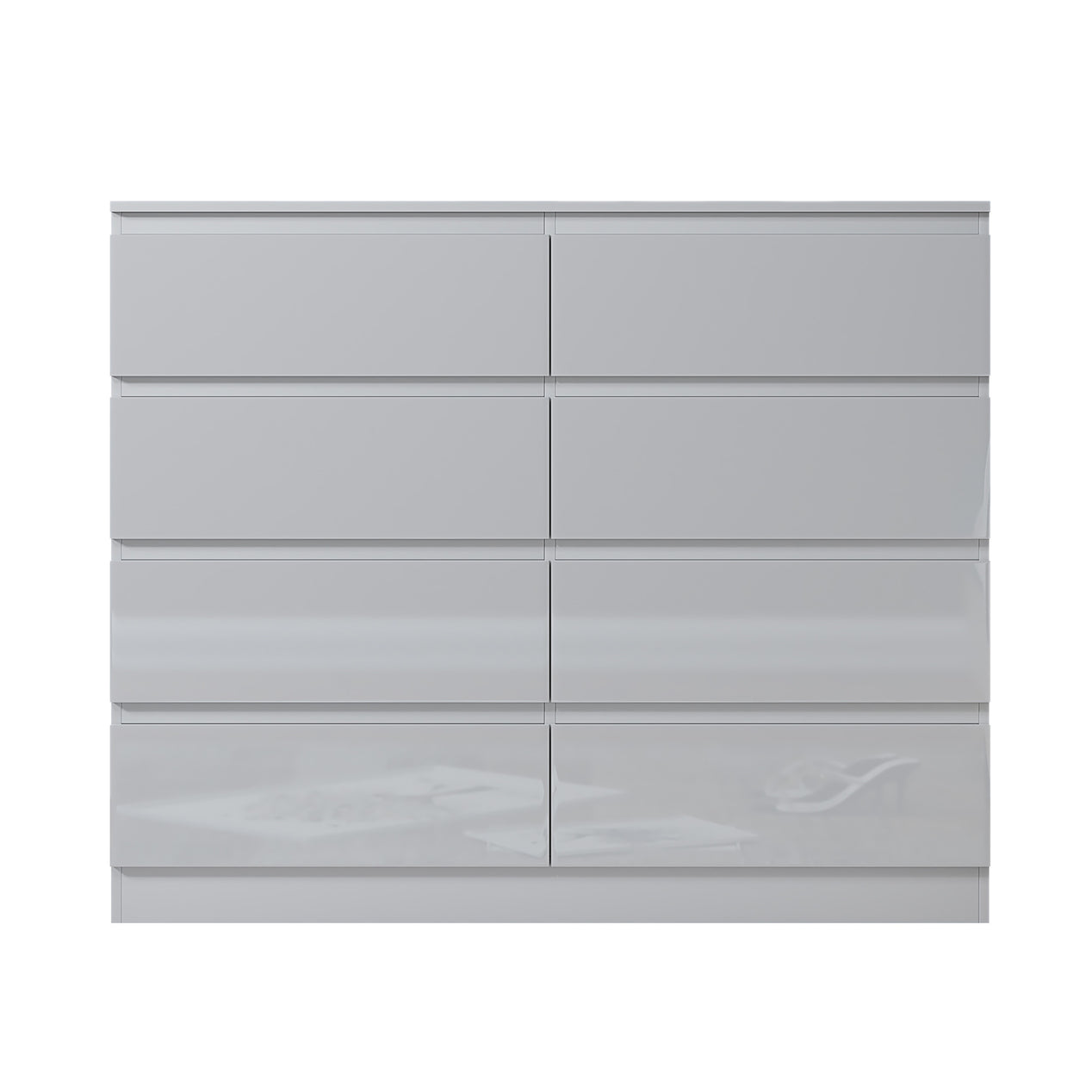 FWStyle Carlton 8 Drawer Wide 4+4 Chest Of Drawers - White Gloss Front