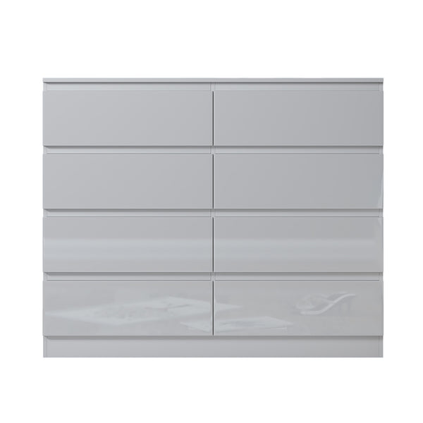 FWStyle Carlton 8 Drawer Wide 4+4 Chest Of Drawers - White Gloss Front