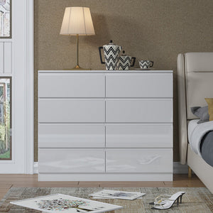 FWStyle Carlton 8 Drawer Wide 4+4 Chest Of Drawers - White Gloss Front