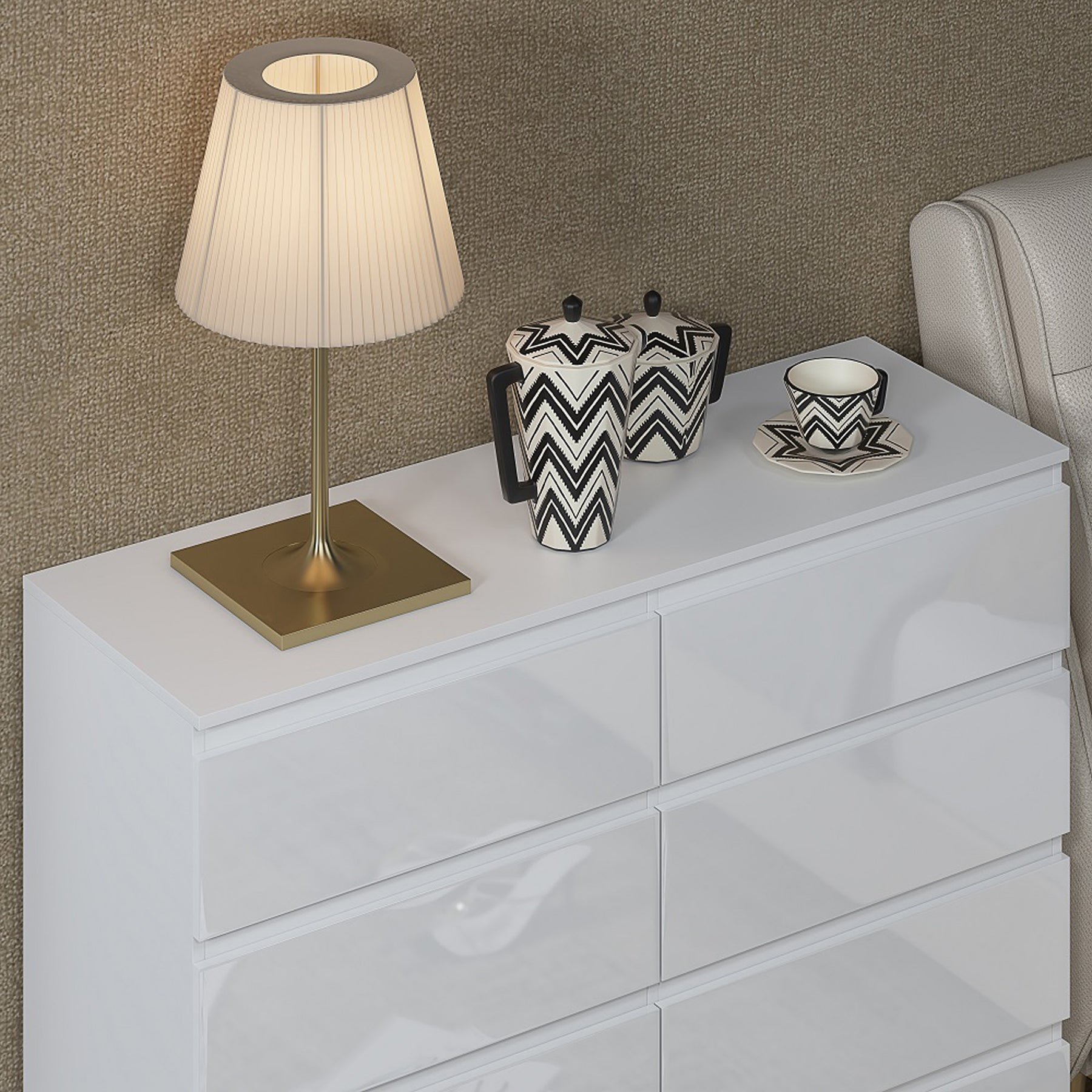 FWStyle Carlton 8 Drawer Wide 4+4 Chest Of Drawers - White Gloss Front