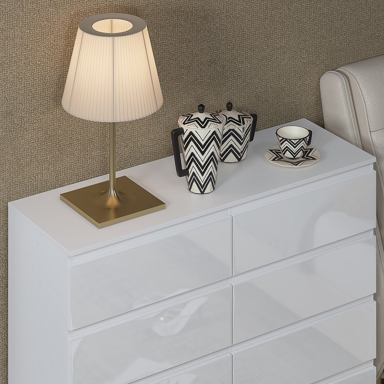 FWStyle Carlton 8 Drawer Wide 4+4 Chest Of Drawers - White Gloss Front