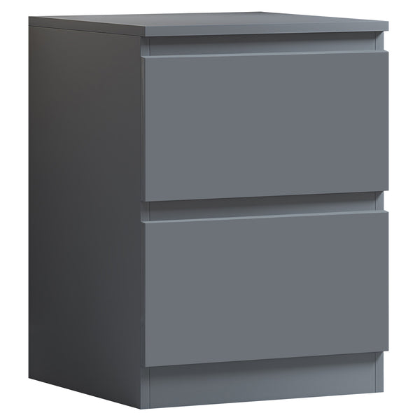 FWStyle Carlton 2 Drawer Bedside Nightstand - Matt Dark Grey