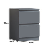 FWStyle Carlton 2 Drawer Bedside Nightstand - Matt Dark Grey