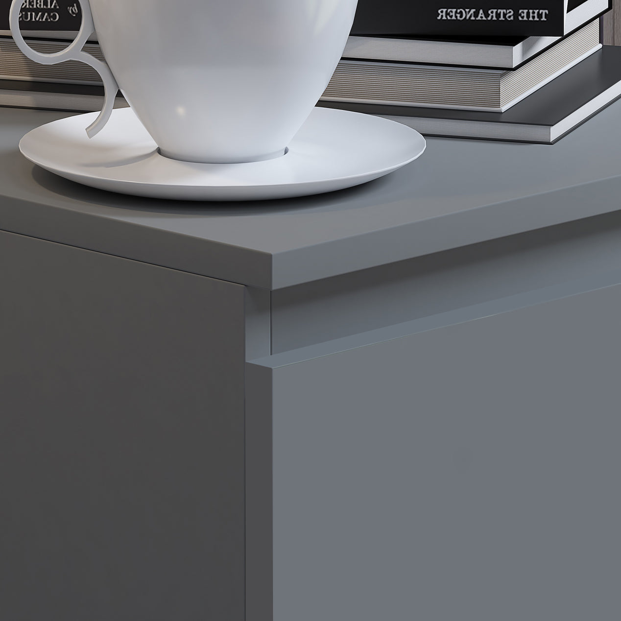 FWStyle Carlton 2 Drawer Bedside Nightstand - Matt Dark Grey