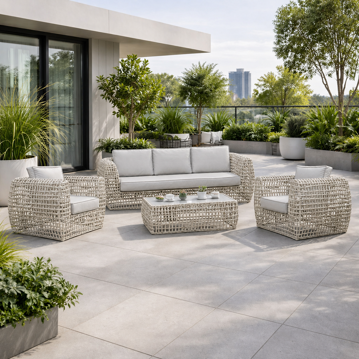 Amalfi Beige 5 Seater Outdoor Set With Ceramic Coffee Table