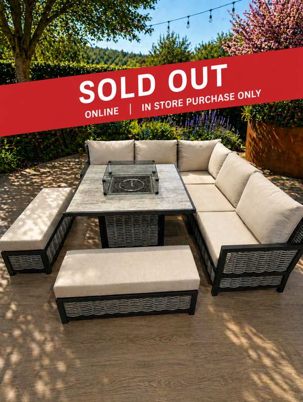 Lyra Outdoor Fire Pit Dining Set Beige