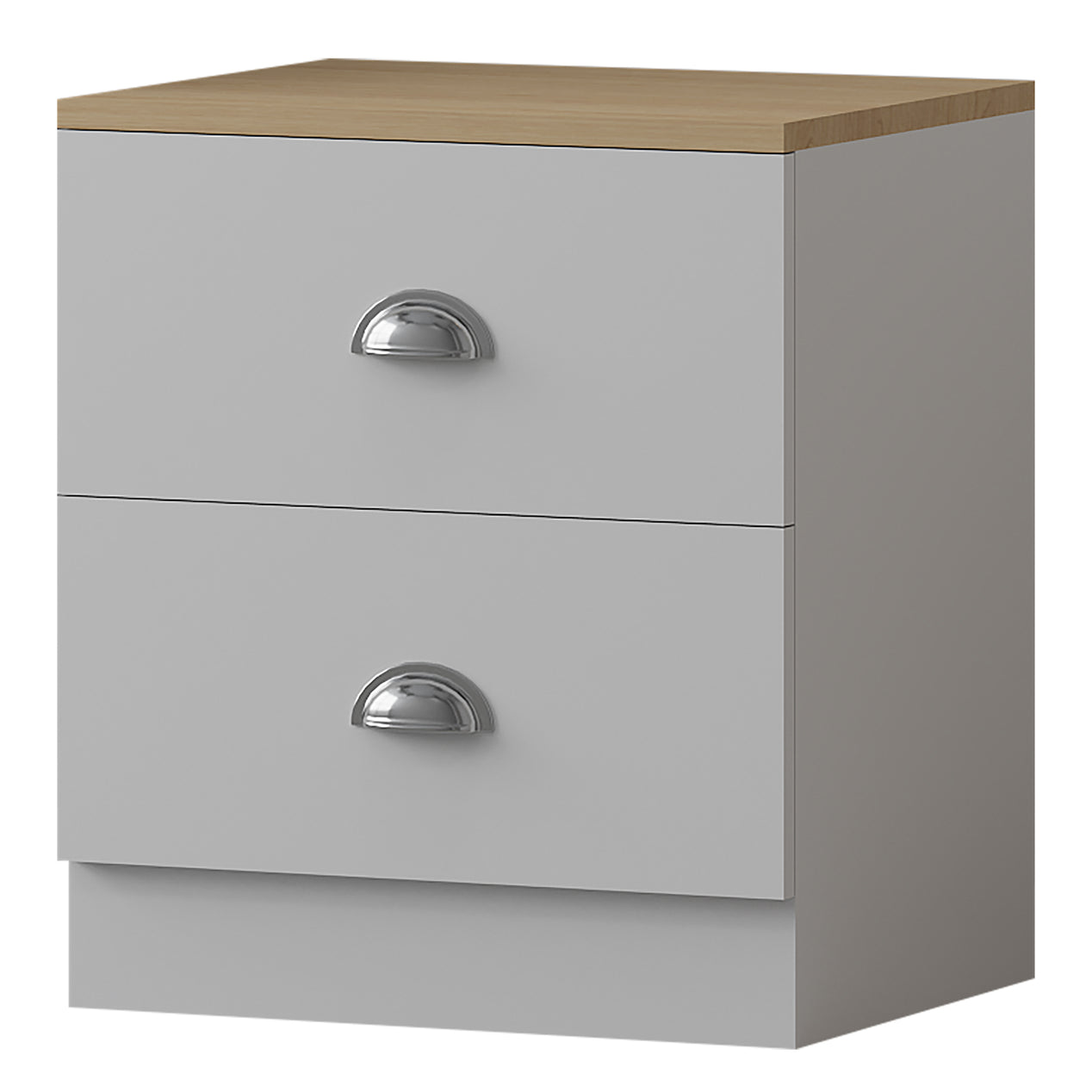 FWStyle Esher 2 Drawer Bedside Table Matt White With Oak Top