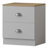 FWStyle Esher 2 Drawer Bedside Table Matt White With Oak Top