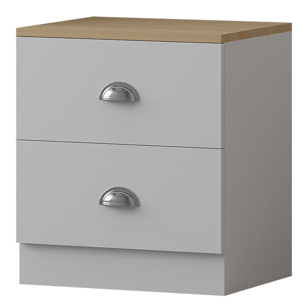 FWStyle Esher 2 Drawer Bedside Table Matt White With Oak Top