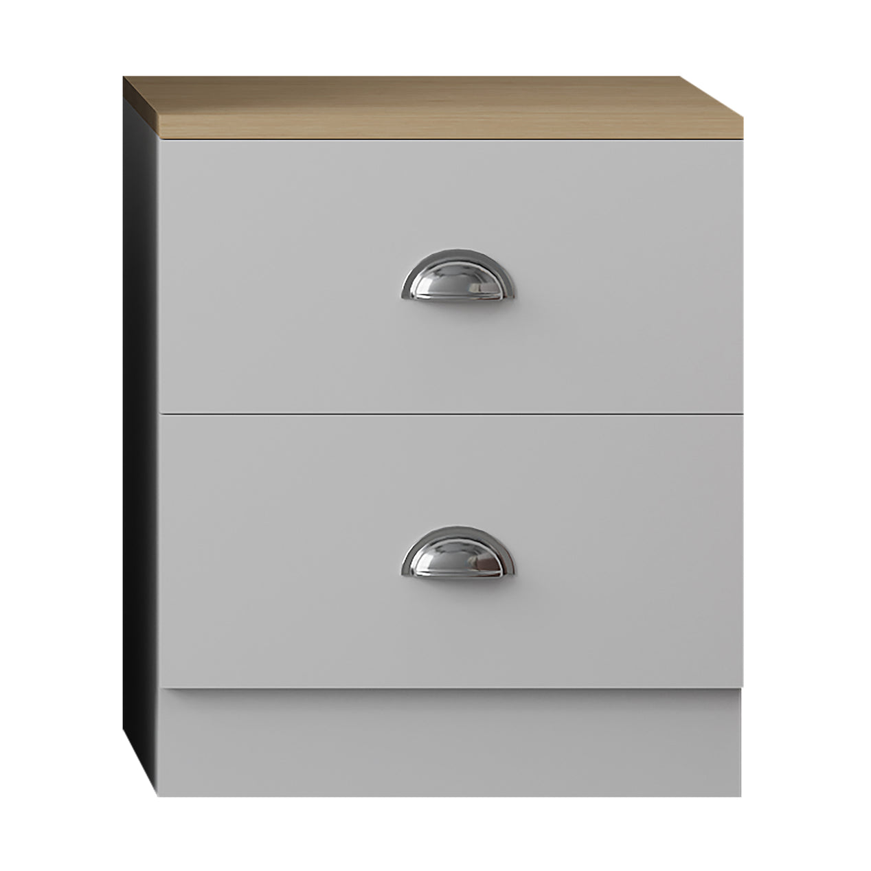 FWStyle Esher 2 Drawer Bedside Table Matt White With Oak Top