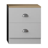 FWStyle Esher 2 Drawer Bedside Table Matt White With Oak Top