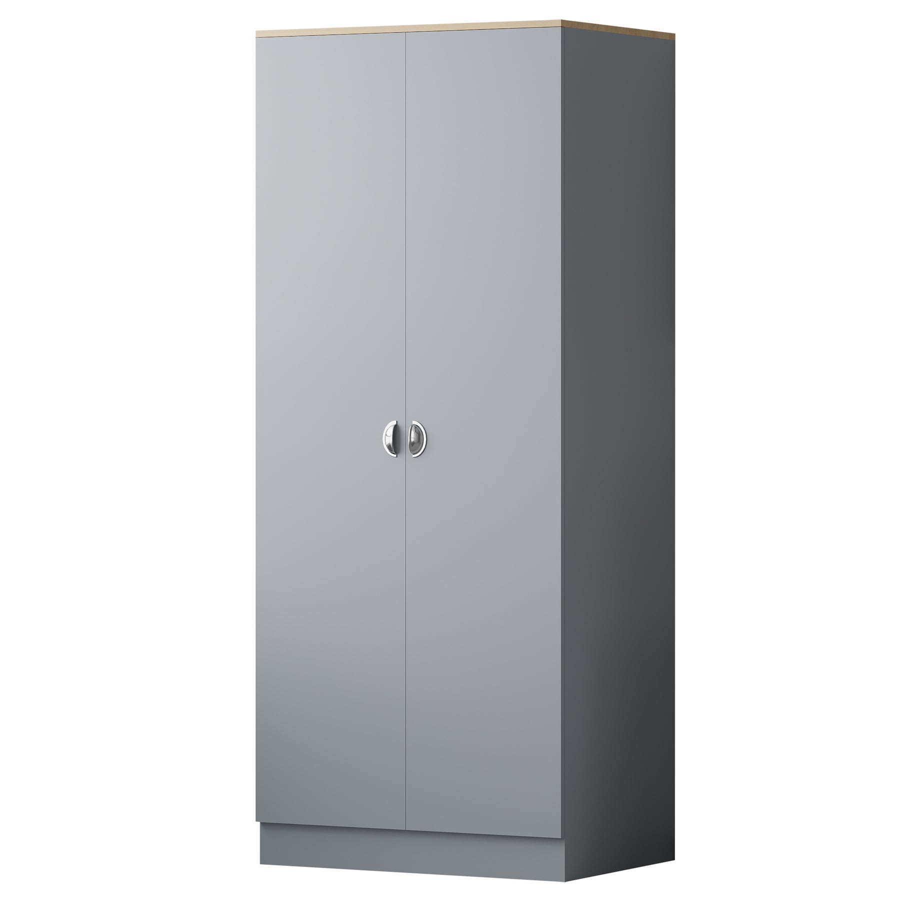 FWStyle Esher 2 Door Wardrobe Matt Grey Finish With Oak Top