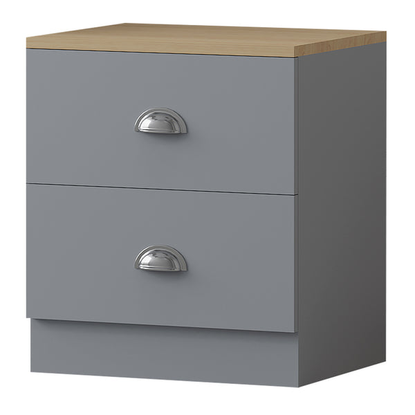 FWStyle Esher 2 Drawer Bedside Table Matt Grey With Oak Top
