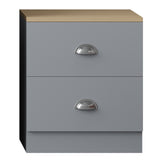 FWStyle Esher 2 Drawer Bedside Table Matt Grey With Oak Top