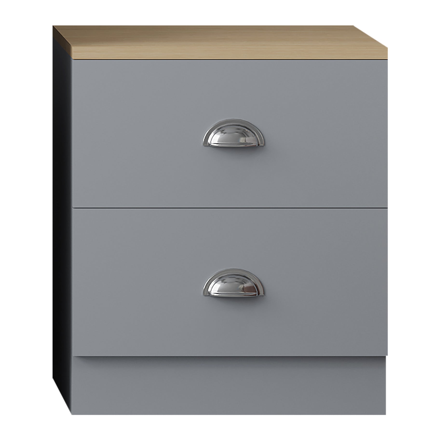 FWStyle Esher 2 Drawer Bedside Table Matt Grey With Oak Top