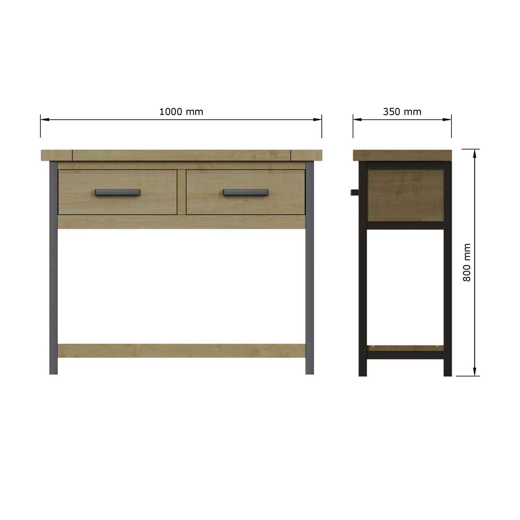 Lowry 2 Drawer Console Table Driftwood Lacquered Solid Reclaimed Pine
