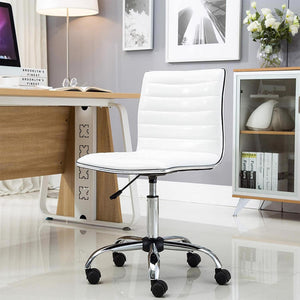 White Faux Leather Low Back Designer Office Chair