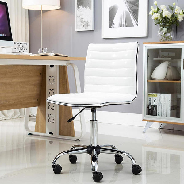 White Faux Leather Low Back Designer Office Chair