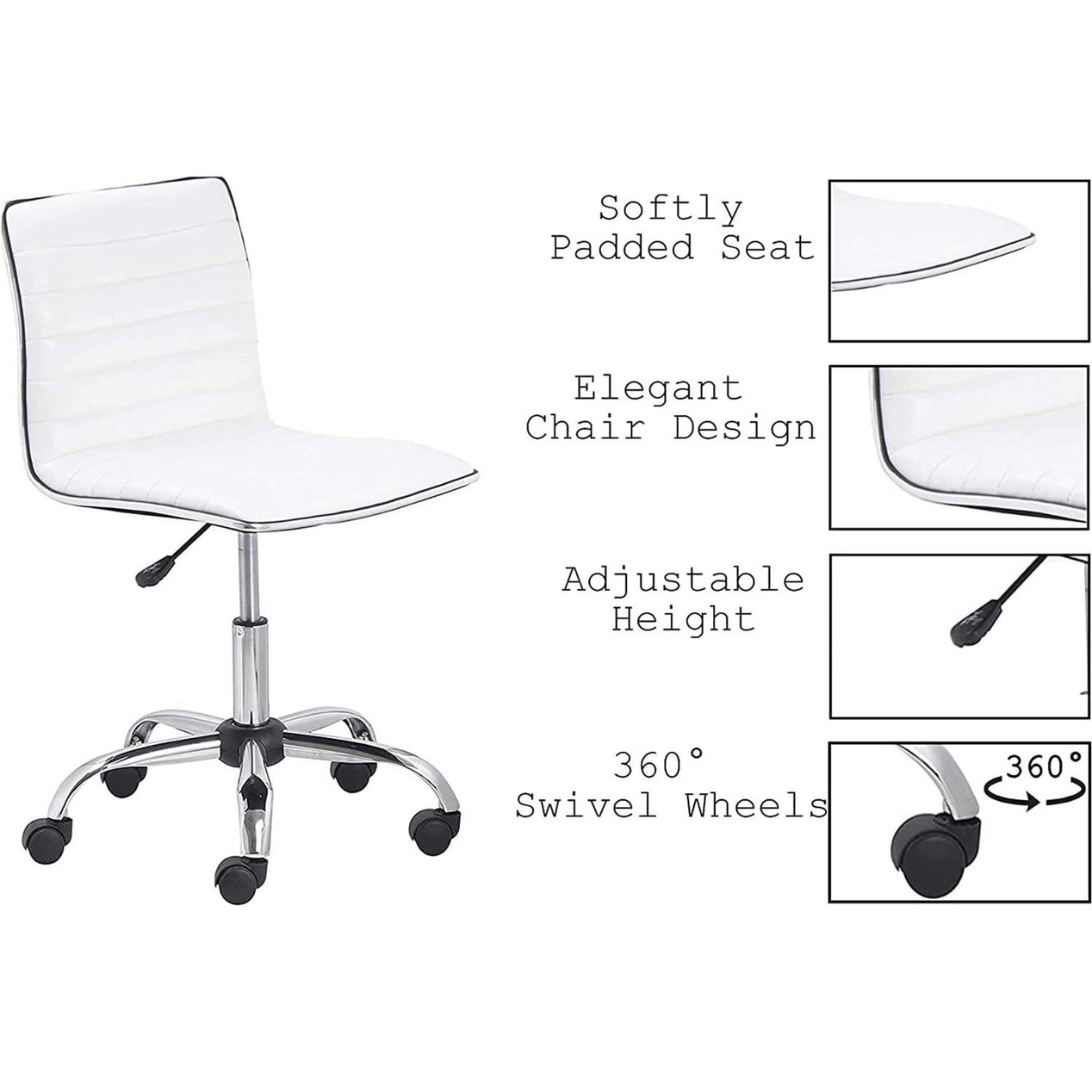 White Faux Leather Low Back Designer Office Chair
