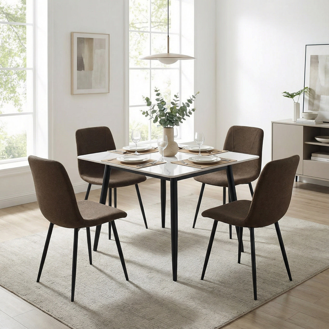 Nova Cream Square Dining Set with 4 Esme Dark Brown Chairs