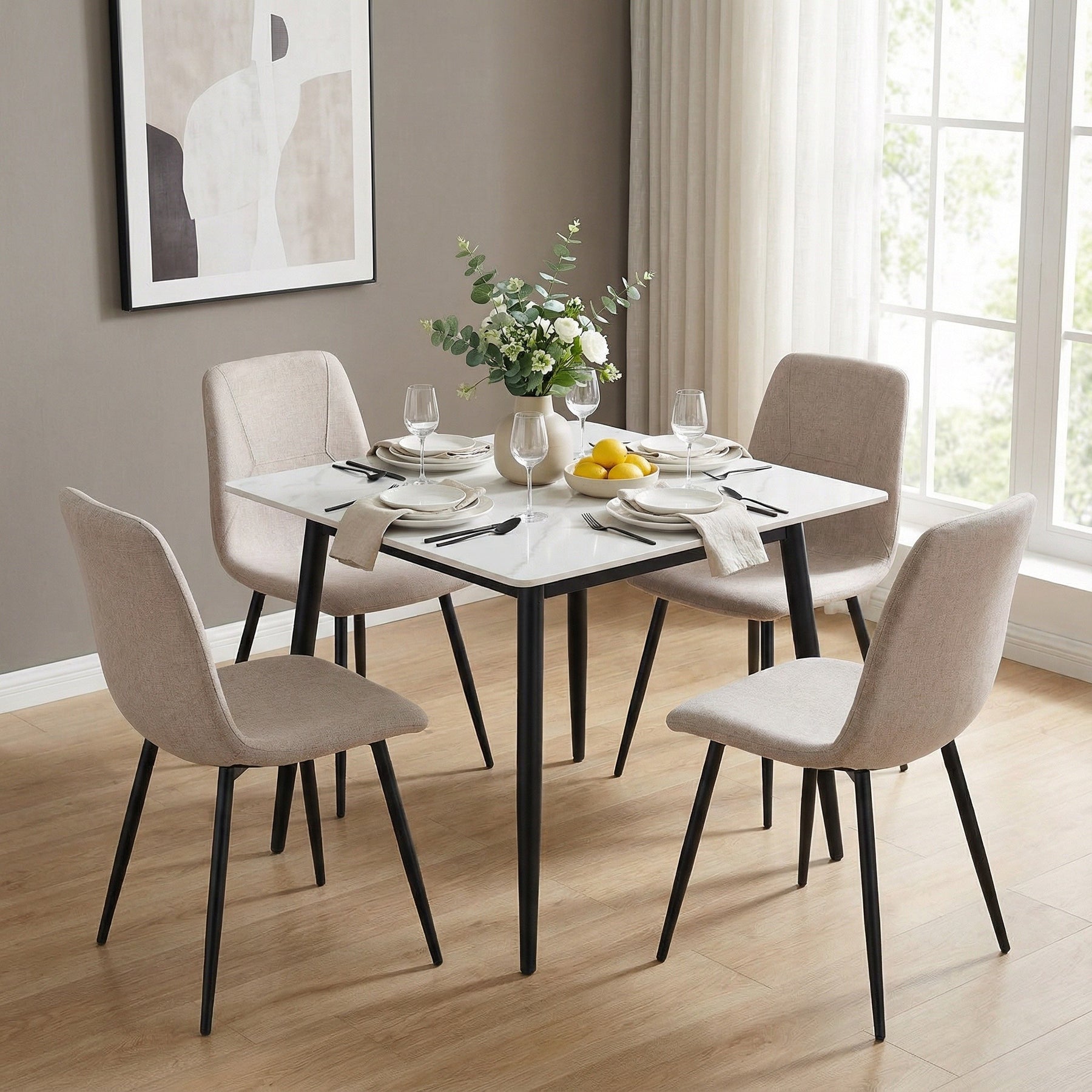 Esme Pack of 4 Light Brown Fabric Dining Chairs