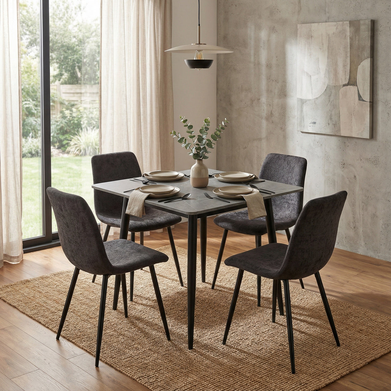 Evie Pack of 4 Grey Fabric Dining Chairs