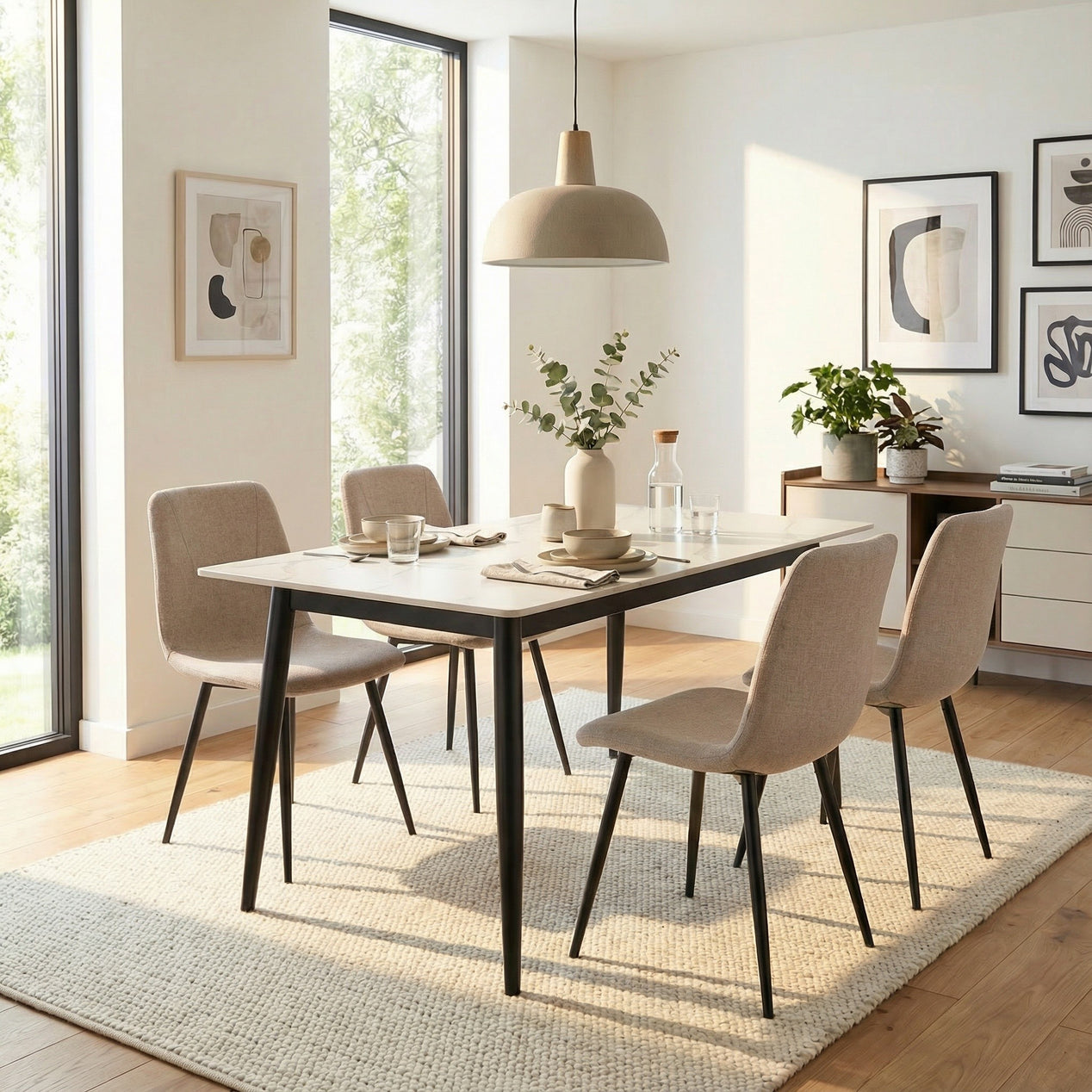 Nova Cream Dining Set with 4 Esme Light Brown Chairs