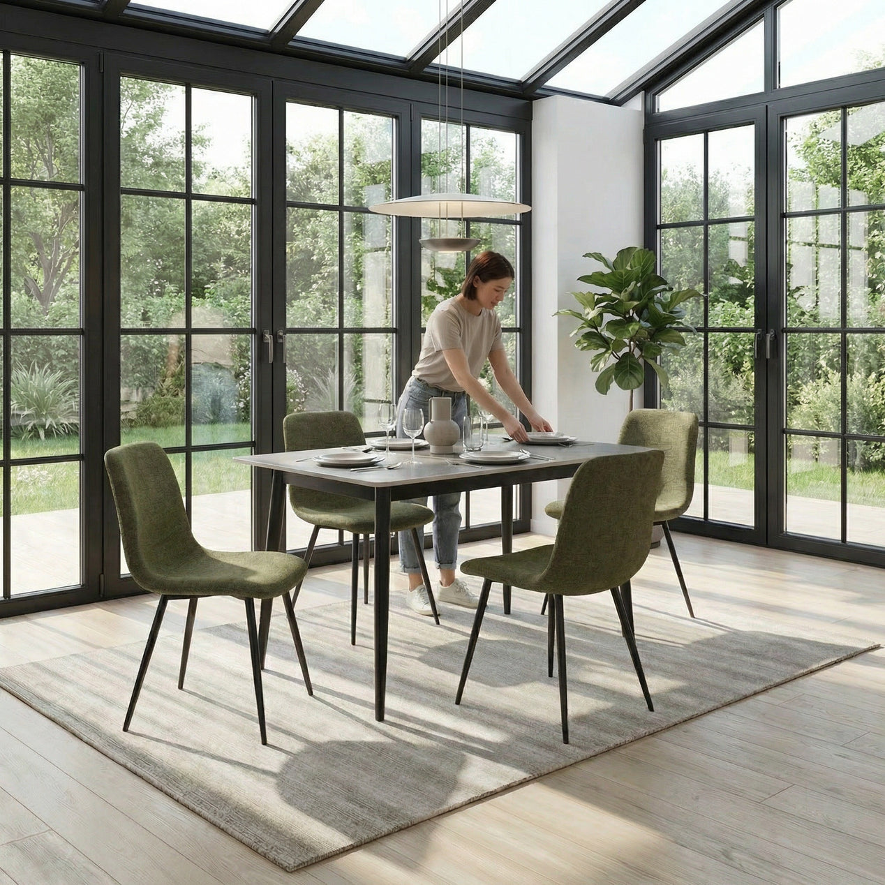 Nova Grey Dining Set with 4 Evie Green Chairs