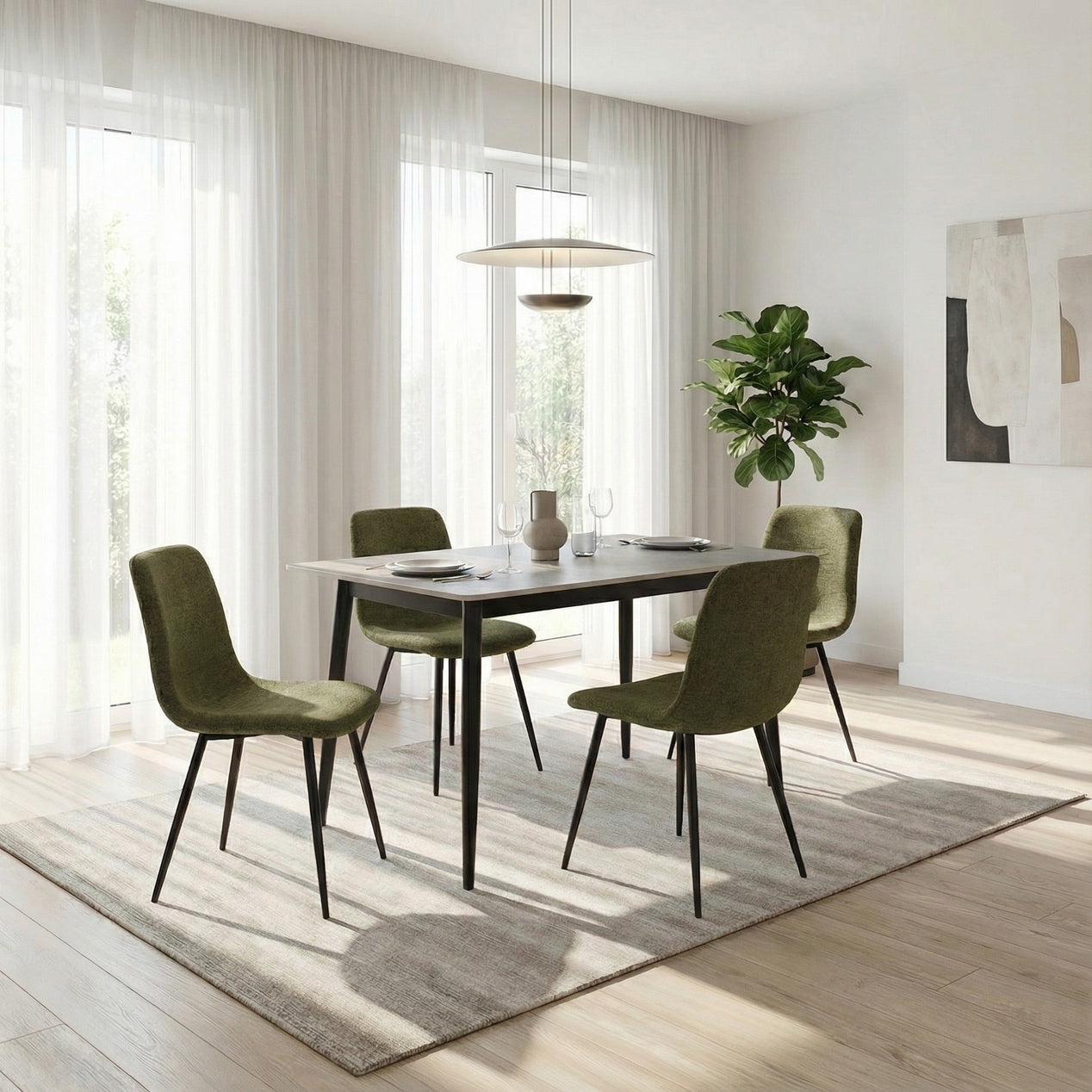 Evie Pack of 4 Light Green Fabric Dining Chairs
