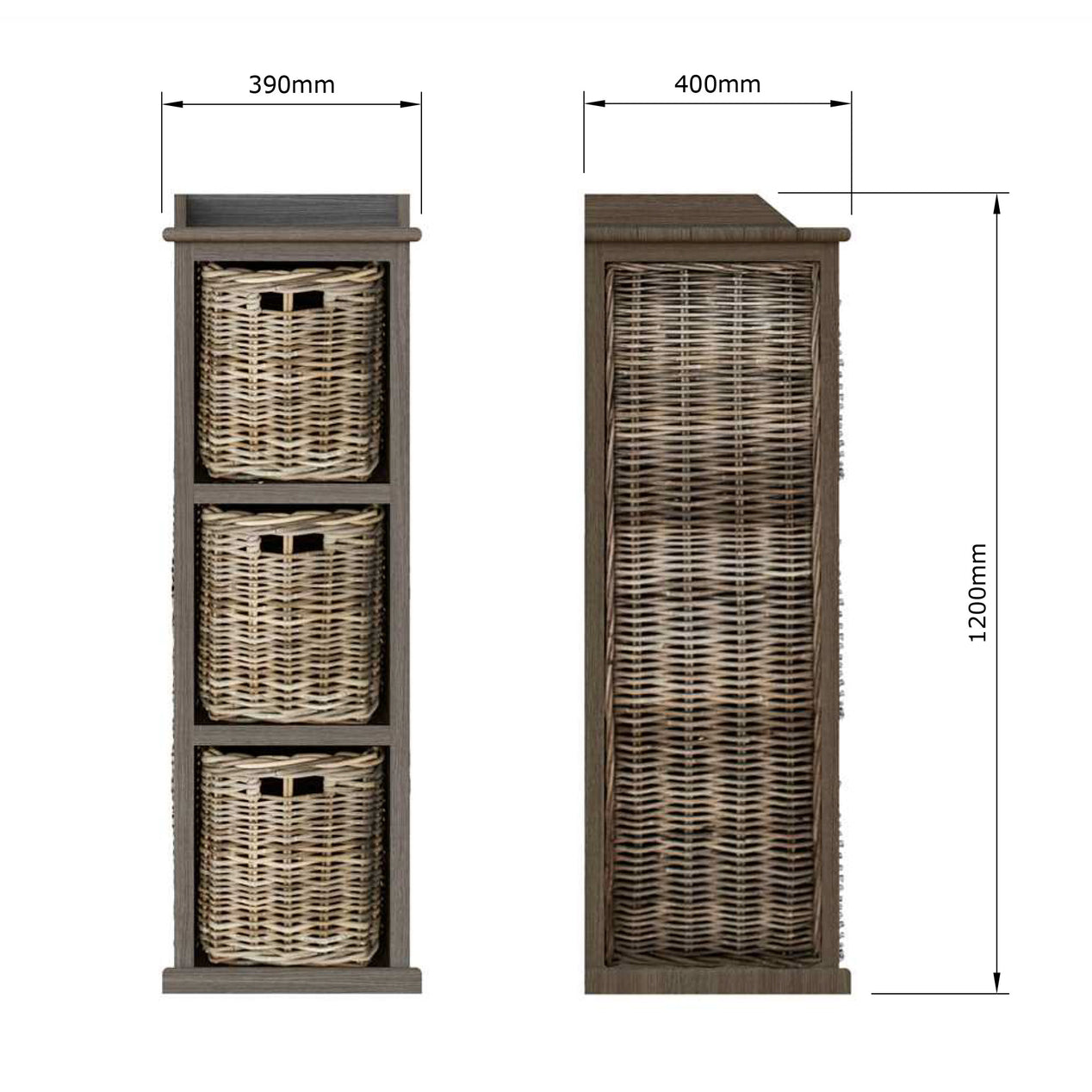 Maya Handmade Kubu Rattan 3 Basket Storage Unit