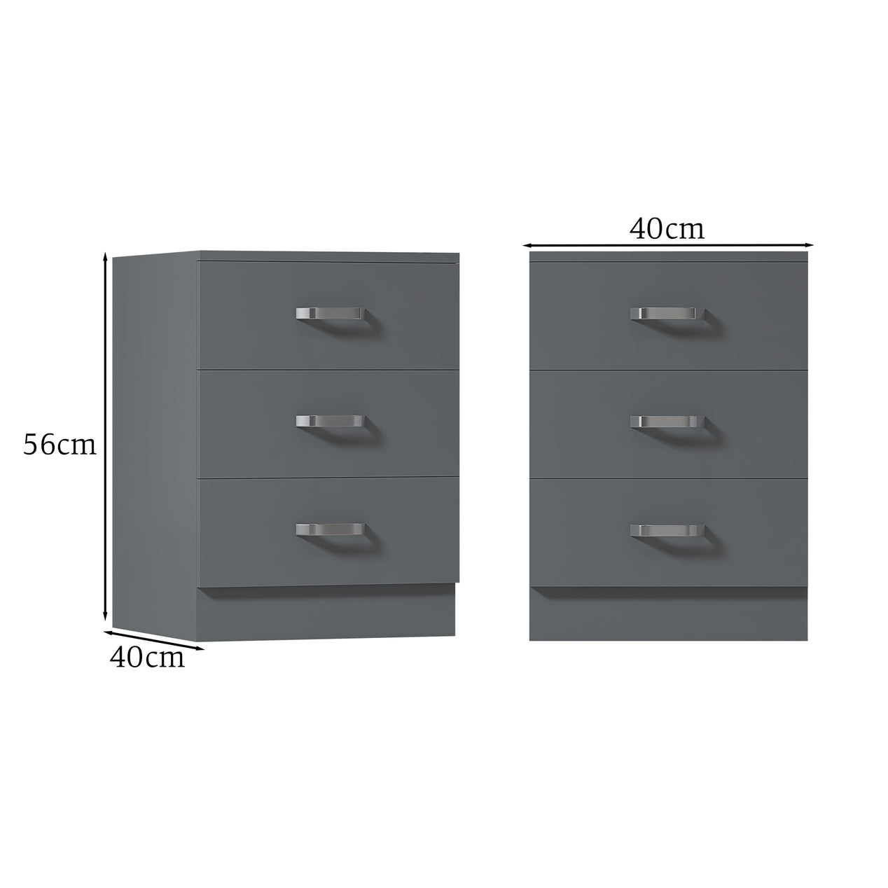FWStyle Tunis 3 Drawer Bedside Chest Matt Grey