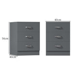 FWStyle Tunis 3 Drawer Bedside Chest Matt Grey