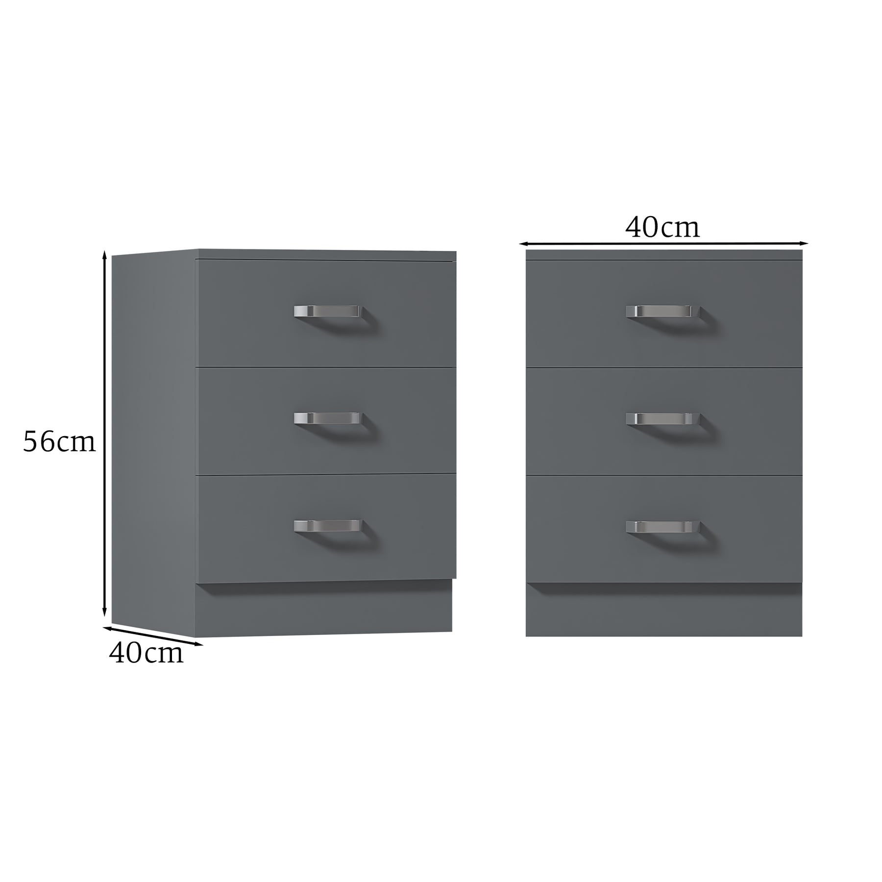 FWStyle Tunis 3 Drawer Bedside Chest Matt Grey