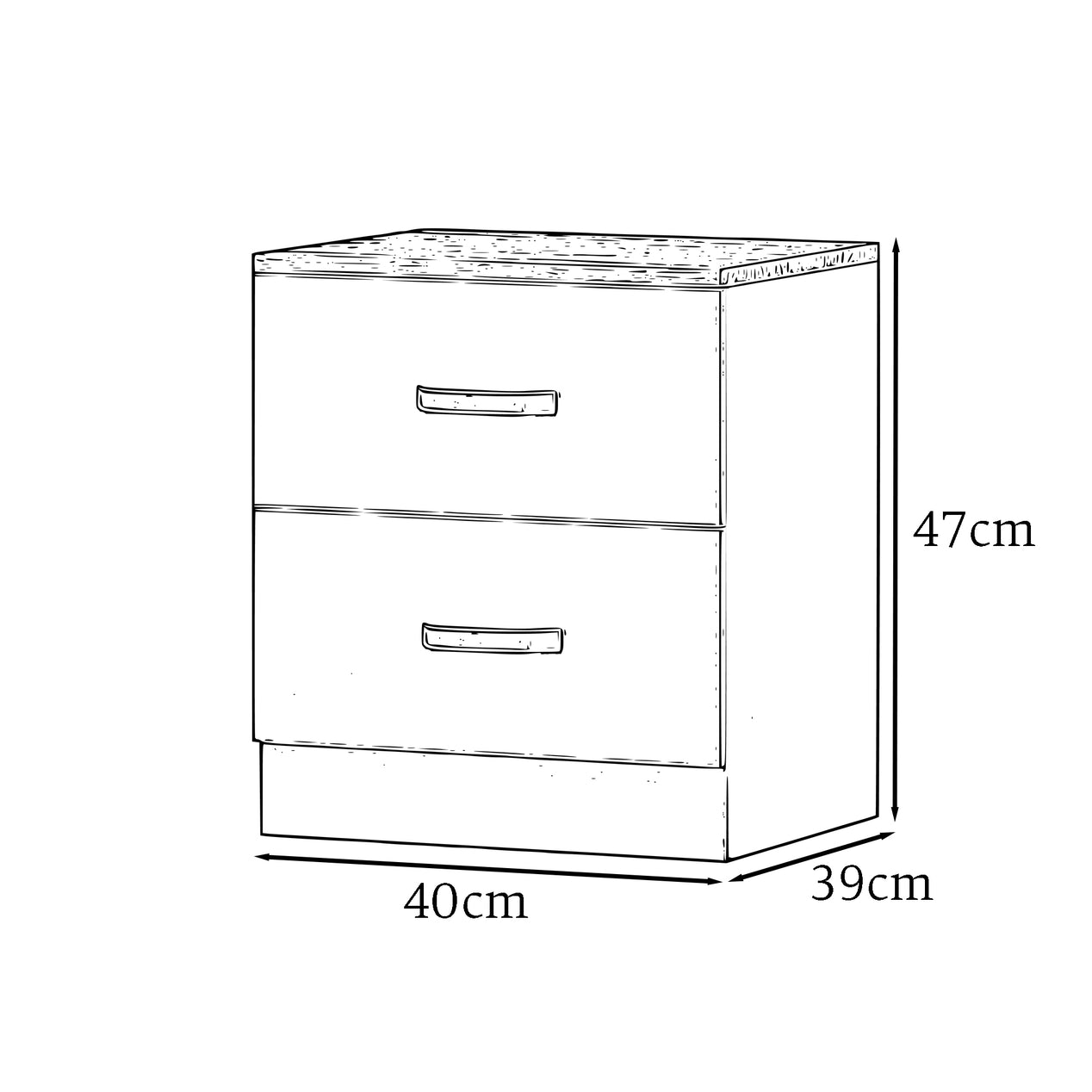 FWStyle Tunis 2 Drawer Bedside Table Matt Black