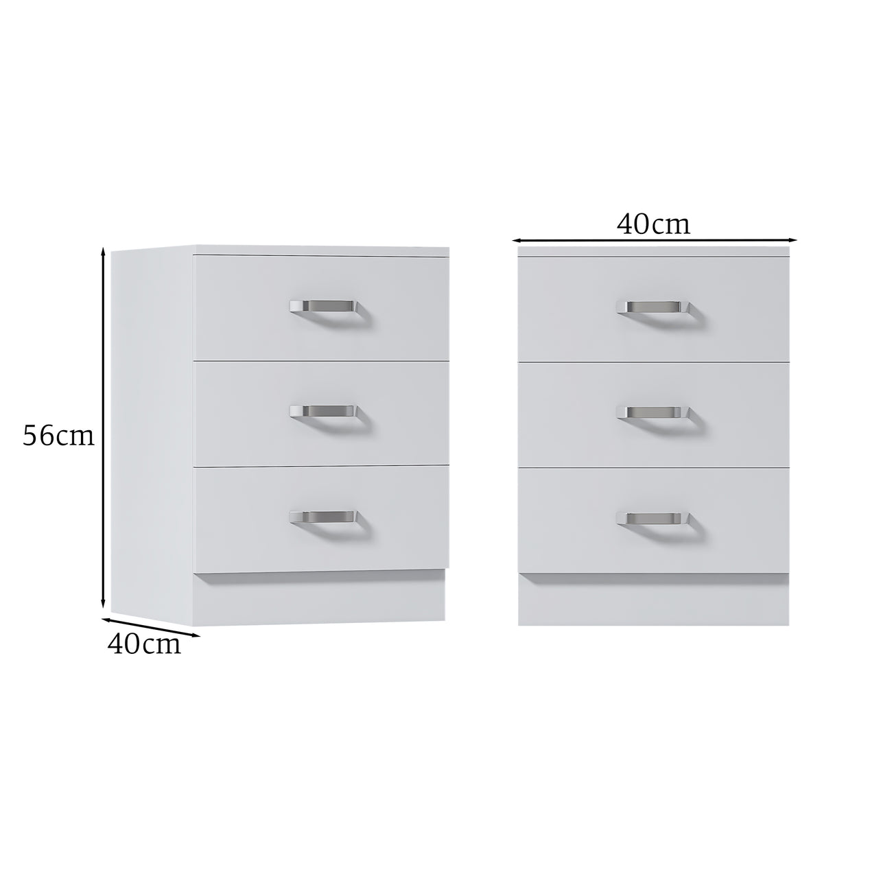 FWStyle Tunis 3 Drawer Bedside Chest Matt White