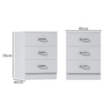 FWStyle Tunis 3 Drawer Bedside Chest Matt White