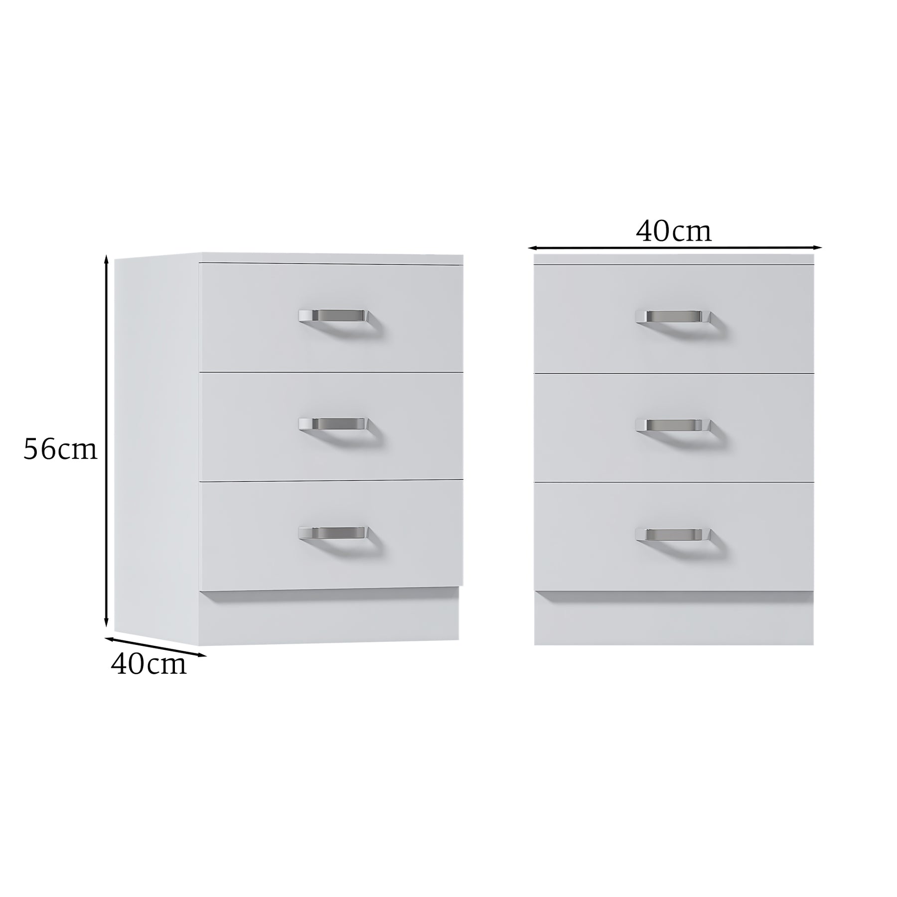 FWStyle Tunis 3 Drawer Bedside Chest Matt White